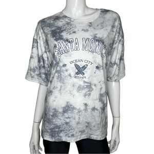 🤑 5/$25 SHEIN Santa Monica Blue & White Tie-Dye Short Sleeve Graphic Tee Shirt